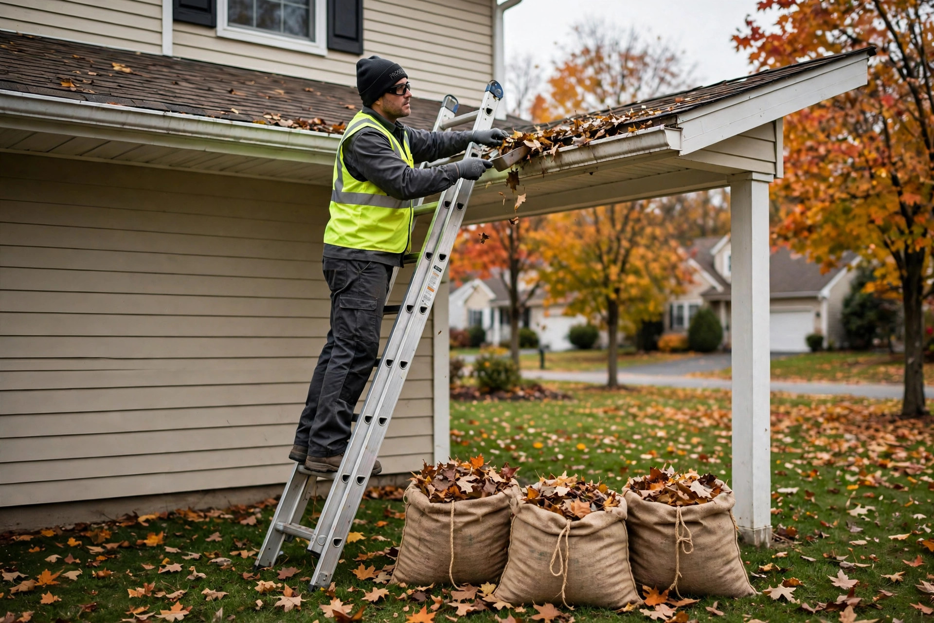 Gutter cleaning and leaf removal by Prime Motion Works
